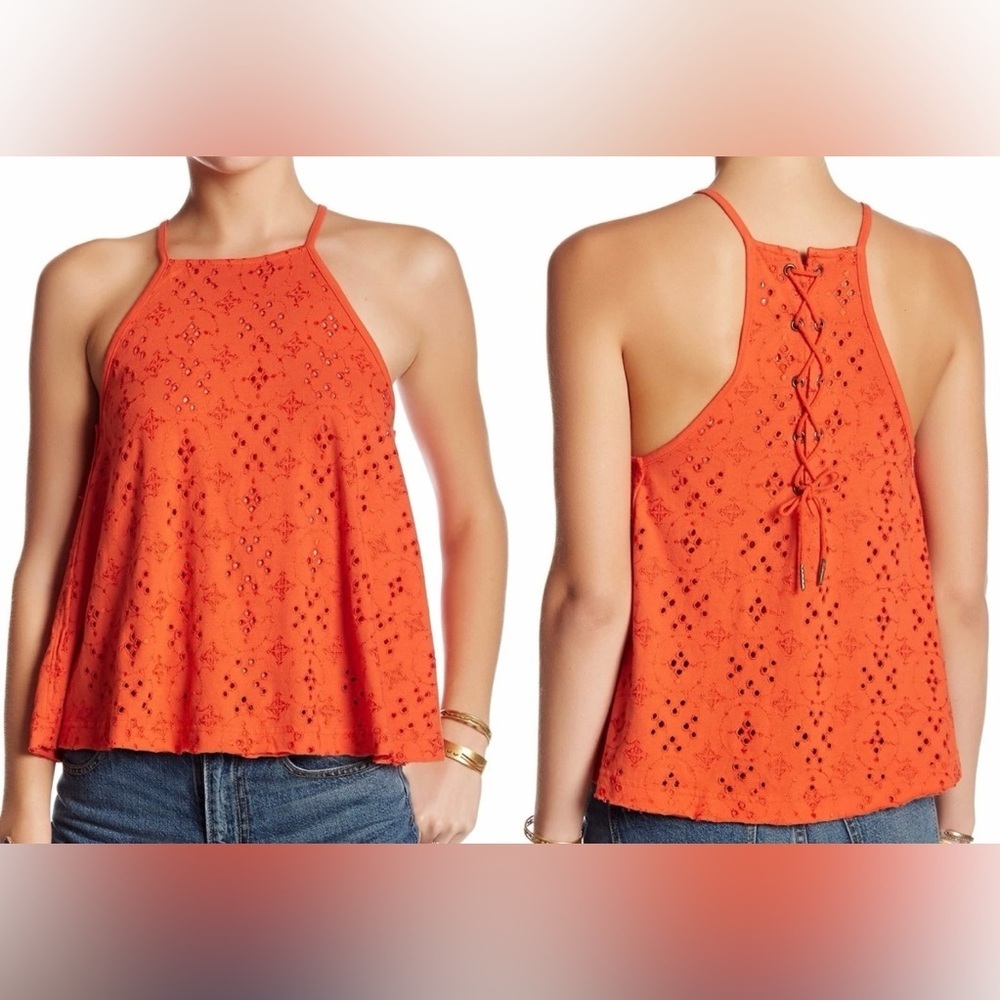 Free People Dream Date Lace-Up Trapeze XS Boho Eyelet Halter Tank
